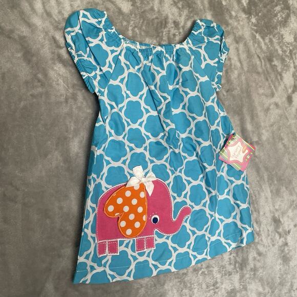 NEW Nursery Rhyme Play Girls 18M Dress & Bloomers Turquoise Lattice Elephant $26 - Picture 2 of 6